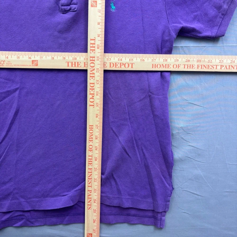 Ralph Lauren Mens Polo Shirt Large Purple Short Sleeve Cotton Pique Distressed